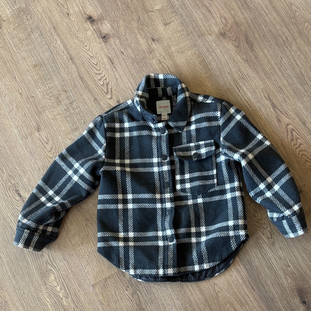 Cozy Black & White Plaid Kids Shirt Jacket